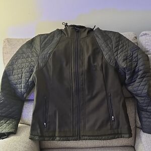 Skechers Black Puffer Jacket with Quilted Sleeves